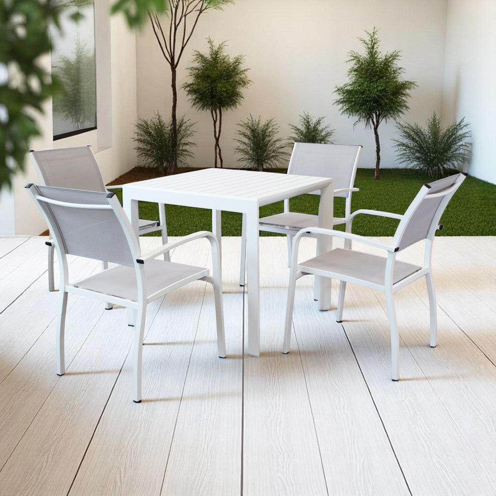 Tavolo quadrato 80x80 cm in alluminio con piano a doghe e piedi regolabili Alley