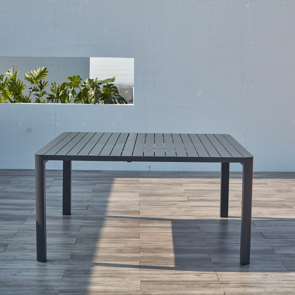 Table d'extérieur 100x150 cm en aluminium avec plateau à lattes extensible en largeur Square Maxi