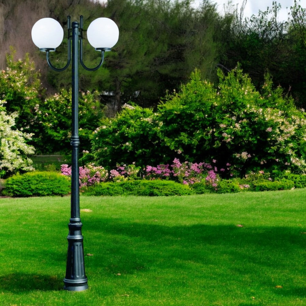 Lampadaire 2 lumières sur poteau, modèle Sfera - 2x100w IP44 cm.230h. couleur noire