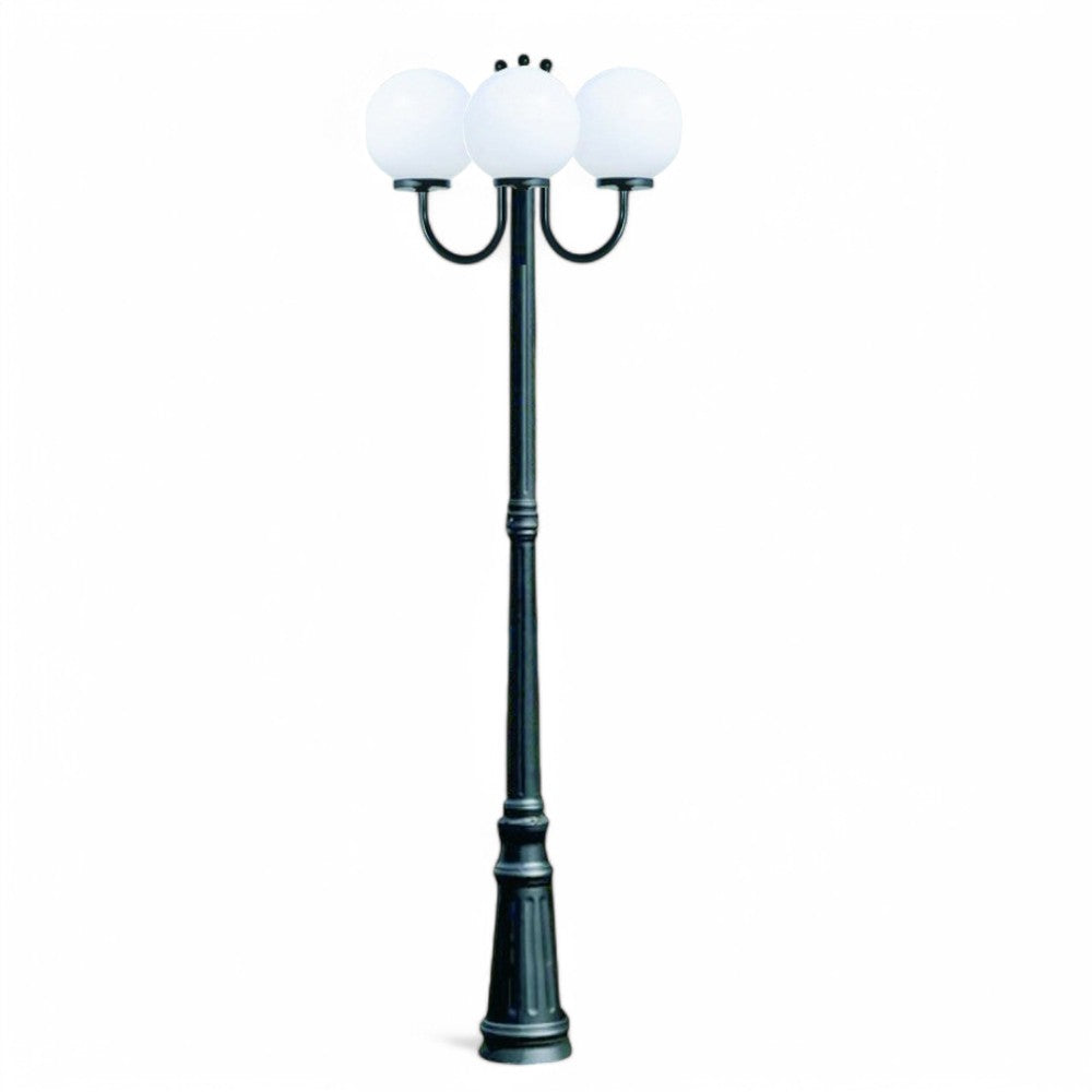 Lampadaire 3 lumières sur poteau, modèle Sfera - 3x100w IP44 cm.230h. couleur noire