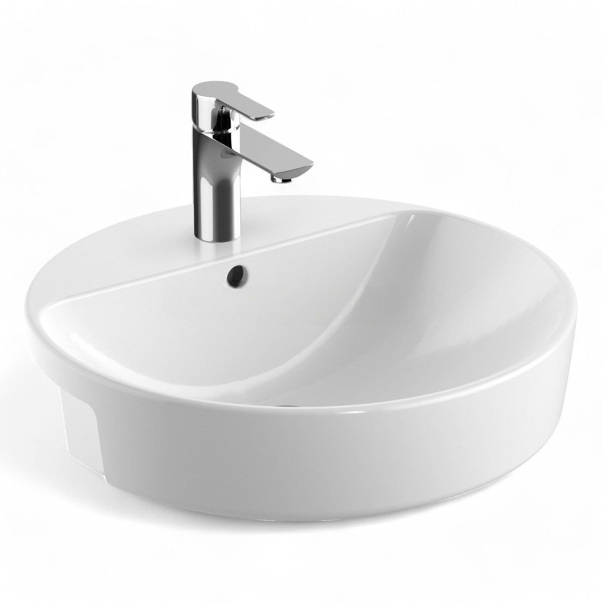 Lavabo a semincasso rotondo diametro 50 cm in vetrochina bianco con foro centrale VariForm