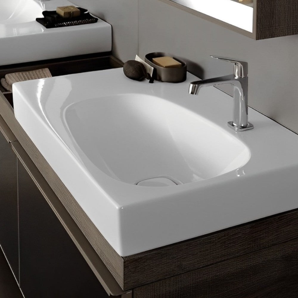 Lavabo asimmetrico con superficie da appoggio in gres fine porcellanato bianco sx Citterio