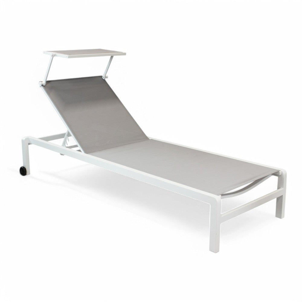 Lettino prendisole regolabile con tettuccio struttura in alluminio e tessuto in textilene bianco e grigio 195x78xH32 cm