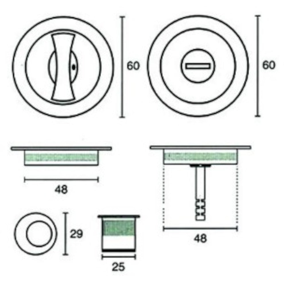 Poignée ronde pour porte coulissante invisible avec pêne en façade, épaisseur de porte 40-48 mm