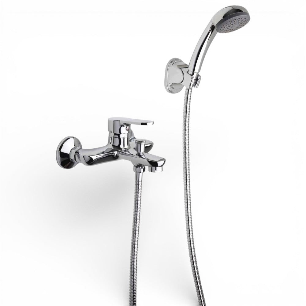 Miscelatore vasca in acciaio cromato completo di kit doccia