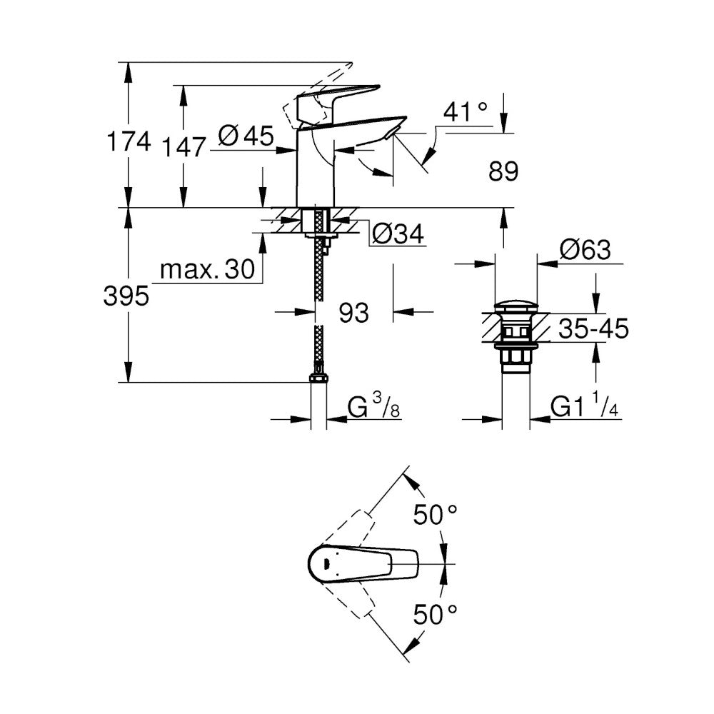 Miscelatore monocomando per lavabo con leva in metallo per bagno