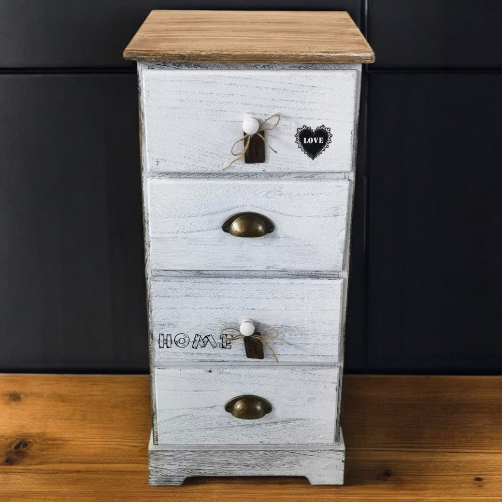 Mobile mobiletto bianco in legno con 4 cassetti 35x28xH73 cm