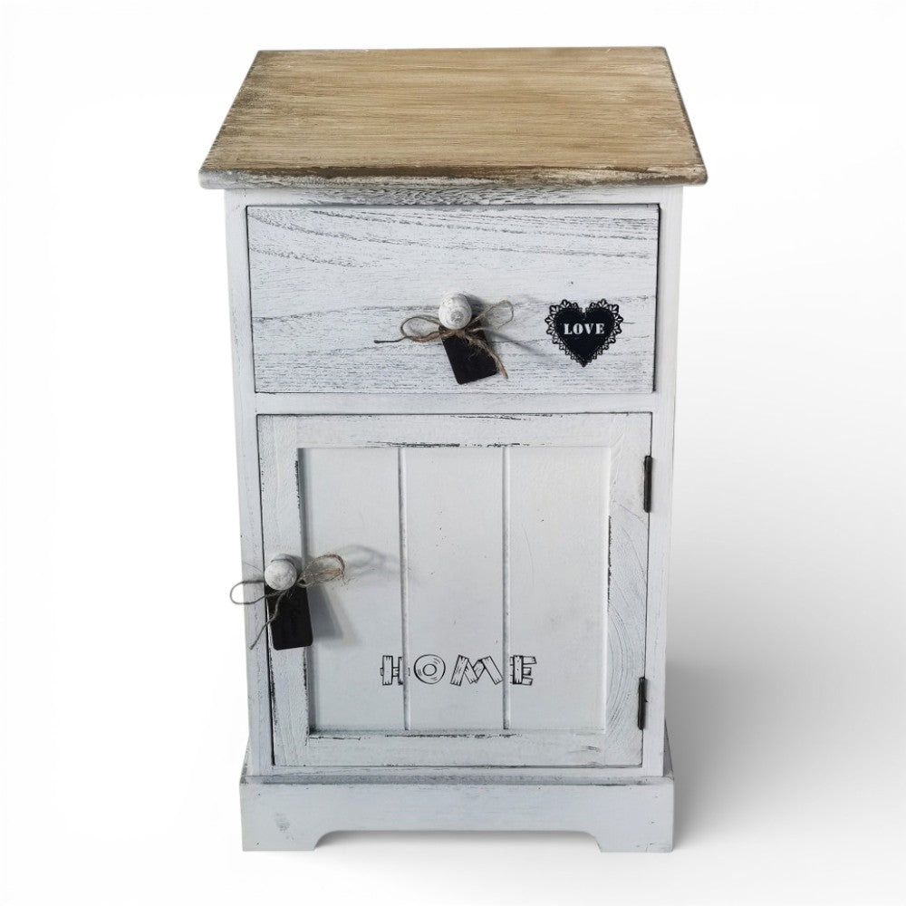 Mobile mobiletto comodino bianco e beige con 1 cassetto e 1 anta 35x28xH56 cm