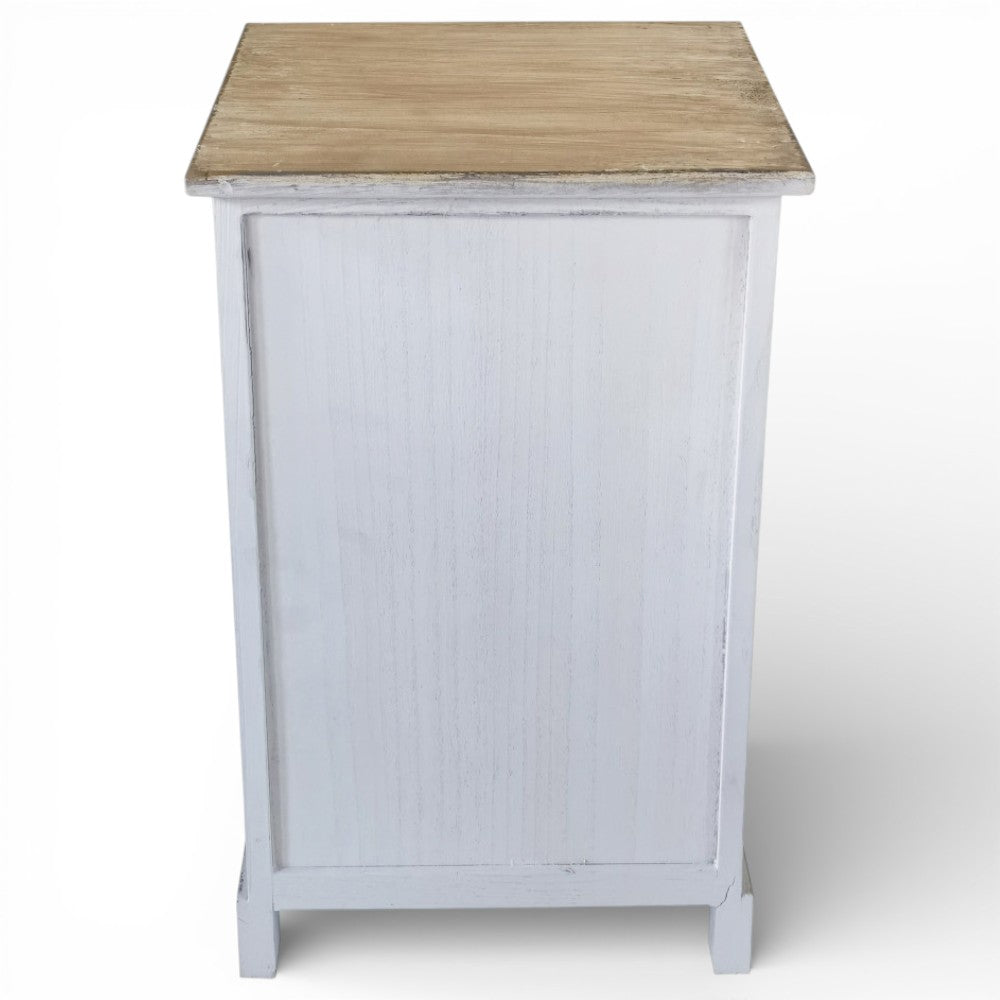 Mobile mobiletto comodino bianco e beige con 1 cassetto e 1 anta 35x28xH56 cm