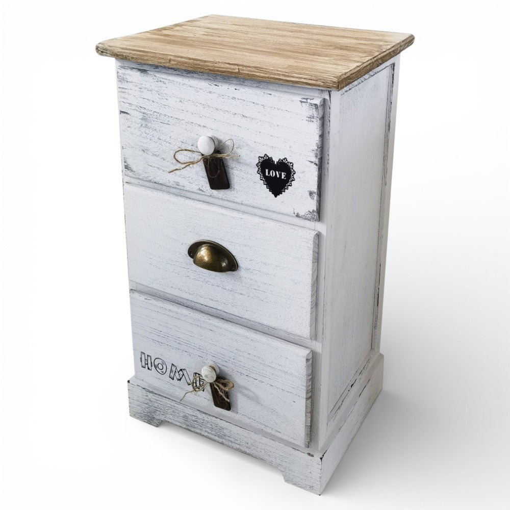 Mobile mobiletto bianco in legno con 3 cassetti 35x28xH56 cm
