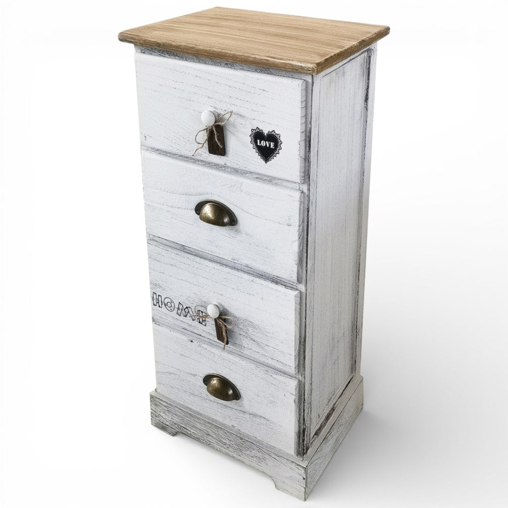 Mobile mobiletto bianco in legno con 4 cassetti 35x28xH73 cm