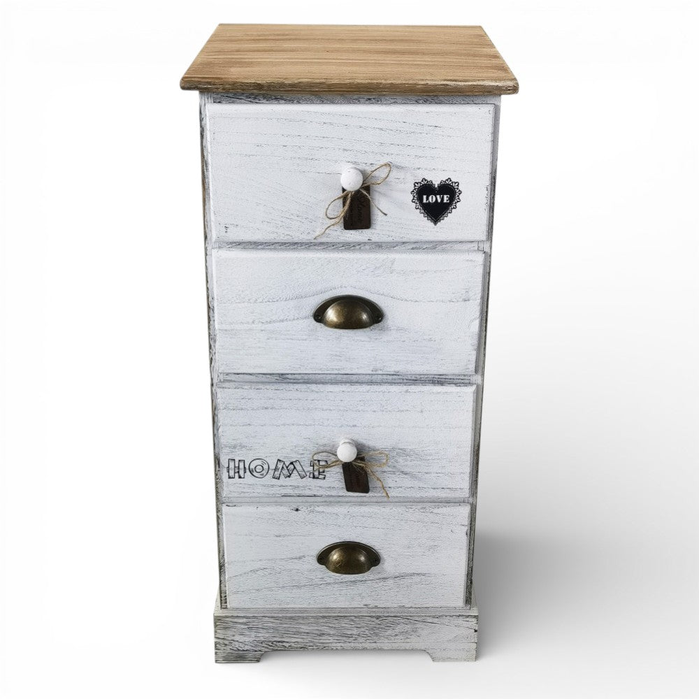 Mobile mobiletto bianco in legno con 4 cassetti 35x28xH73 cm
