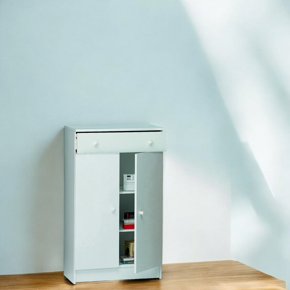 A14100Bi Meuble 2 Portes 1 Tiroir Blanc Lisse et Blanc Lisse