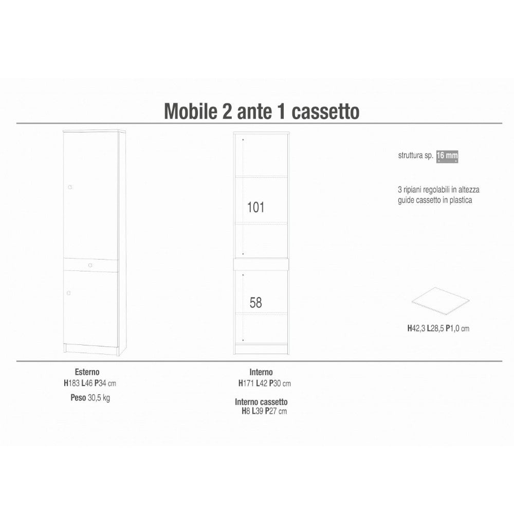 A45200Euk Colonne 2 portes 1 tiroir - Kit Eucalyptus