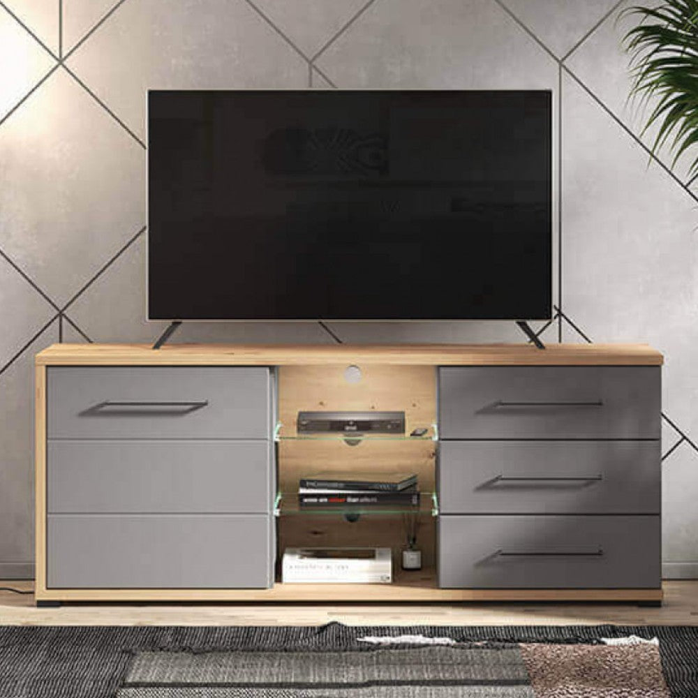 11011464 Etagère Tv Lisabon Tv Craftsman Chêne Et Gris Graphite