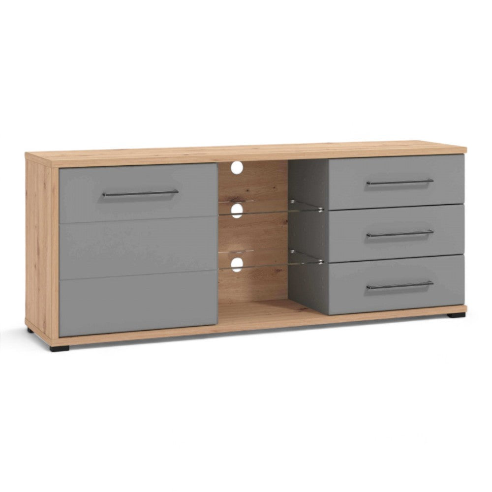 11011464 Etagère Tv Lisabon Tv Craftsman Chêne Et Gris Graphite
