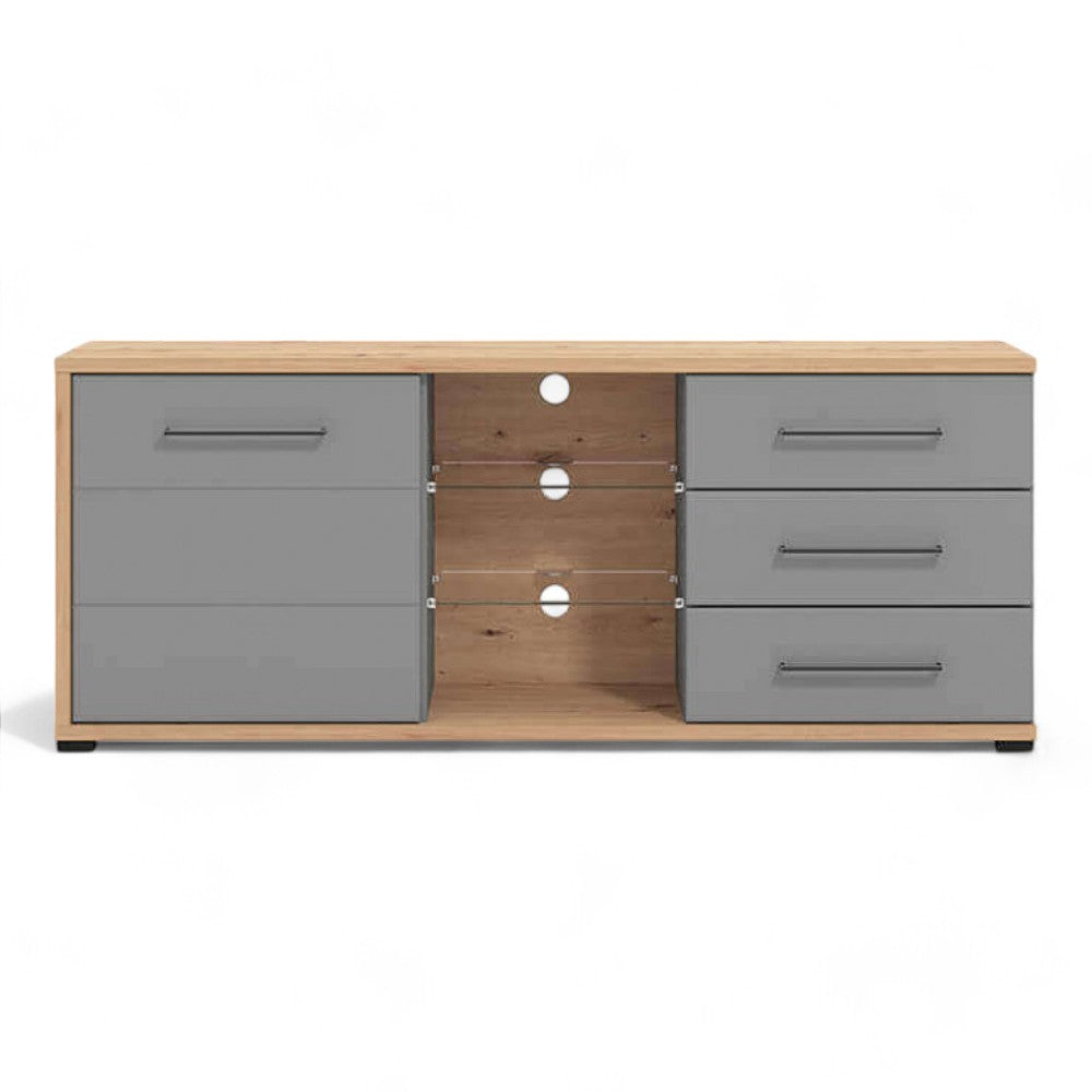 11011464 Etagère Tv Lisabon Tv Craftsman Chêne Et Gris Graphite