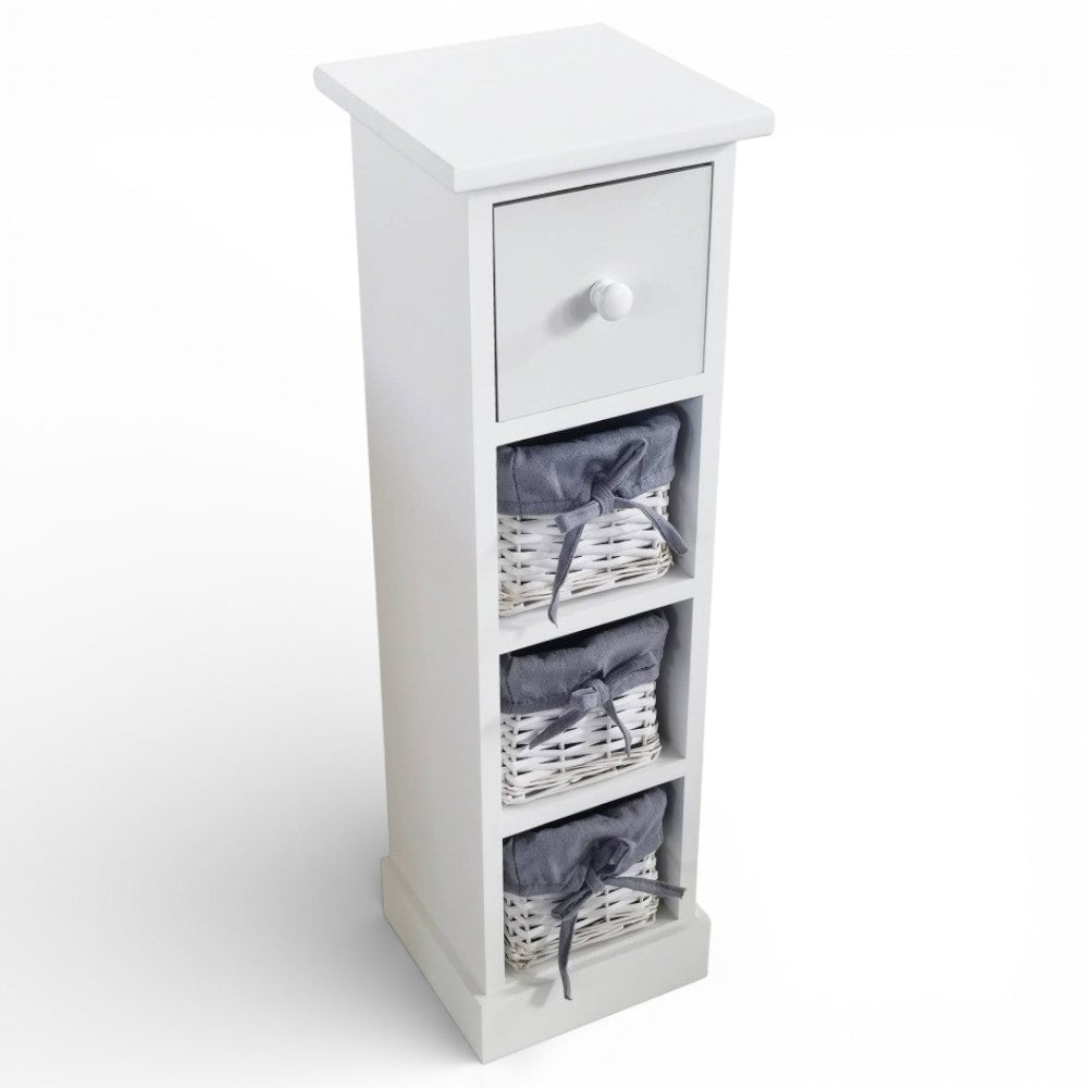 Mobiletto in legno quattro cassetti bianco stile contemporaneo 21x21xH70 cm