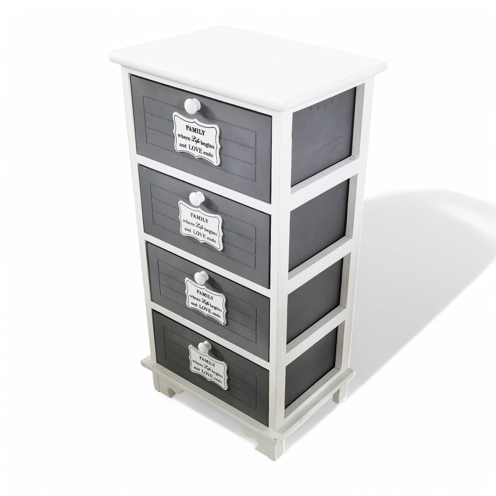 Mobiletto in legno bianco e antracite 4 cassetti 37x28xH73 cm