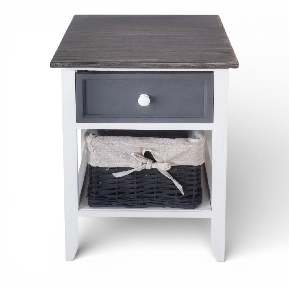 Mobiletto in legno con due cassetti fisso bianco e grigio 32x28xH50 cm