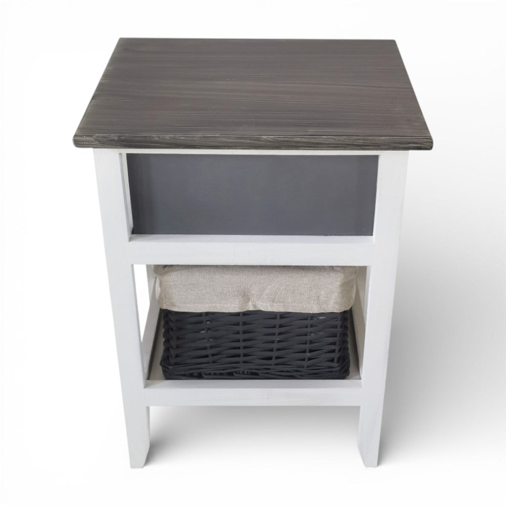 Mobiletto in legno con due cassetti fisso bianco e grigio 32x28xH50 cm