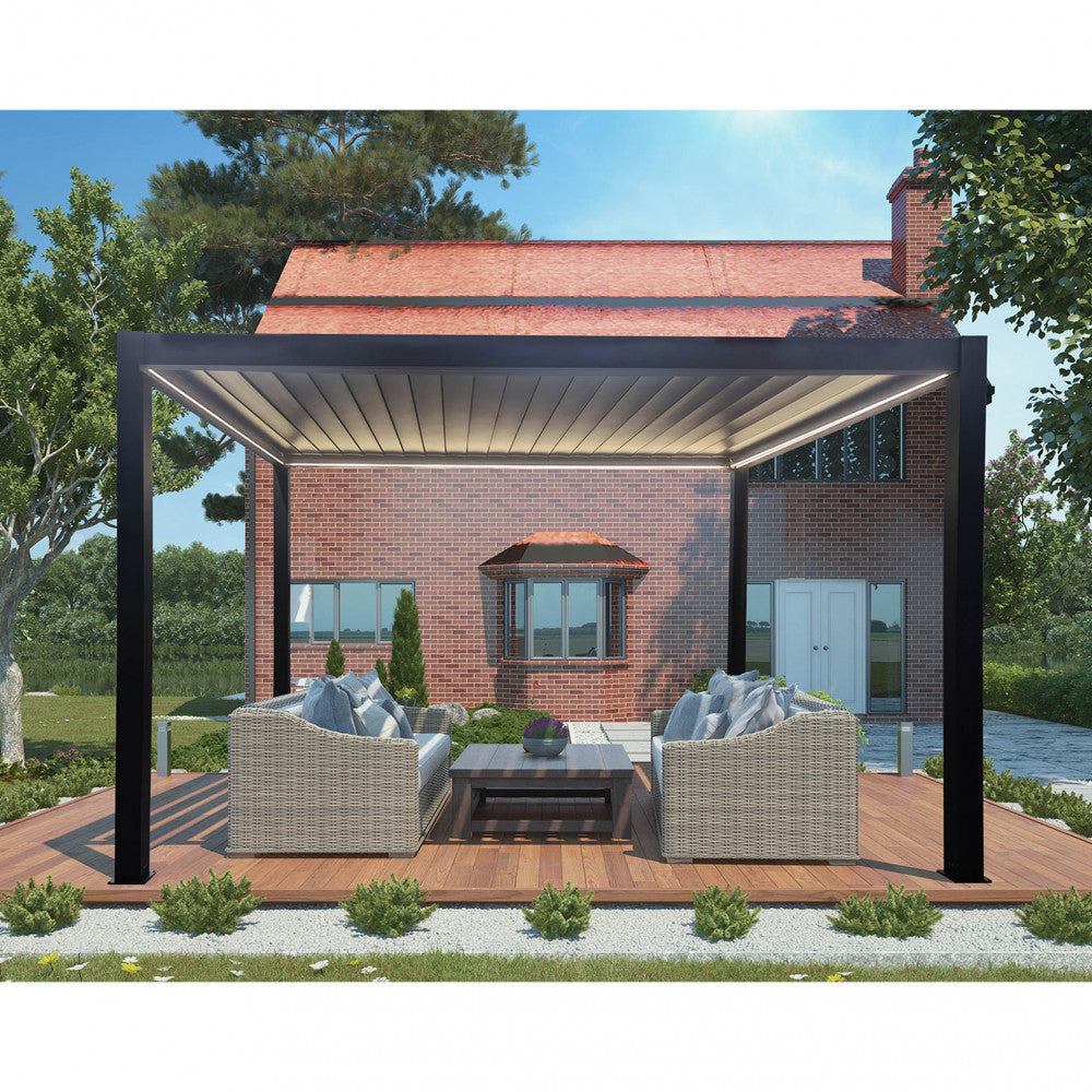 Pergola bioclimatique motorisée automatique 4x4 m avec lumières LED Pacific