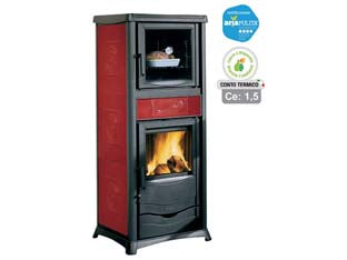 Poêle à bois Rossella Plus Forno Evo 9,1Kw Lib.Bordeaux (C.To Termico) - mesures cm.55,9x53,6x135,9h. - poids Kg.195