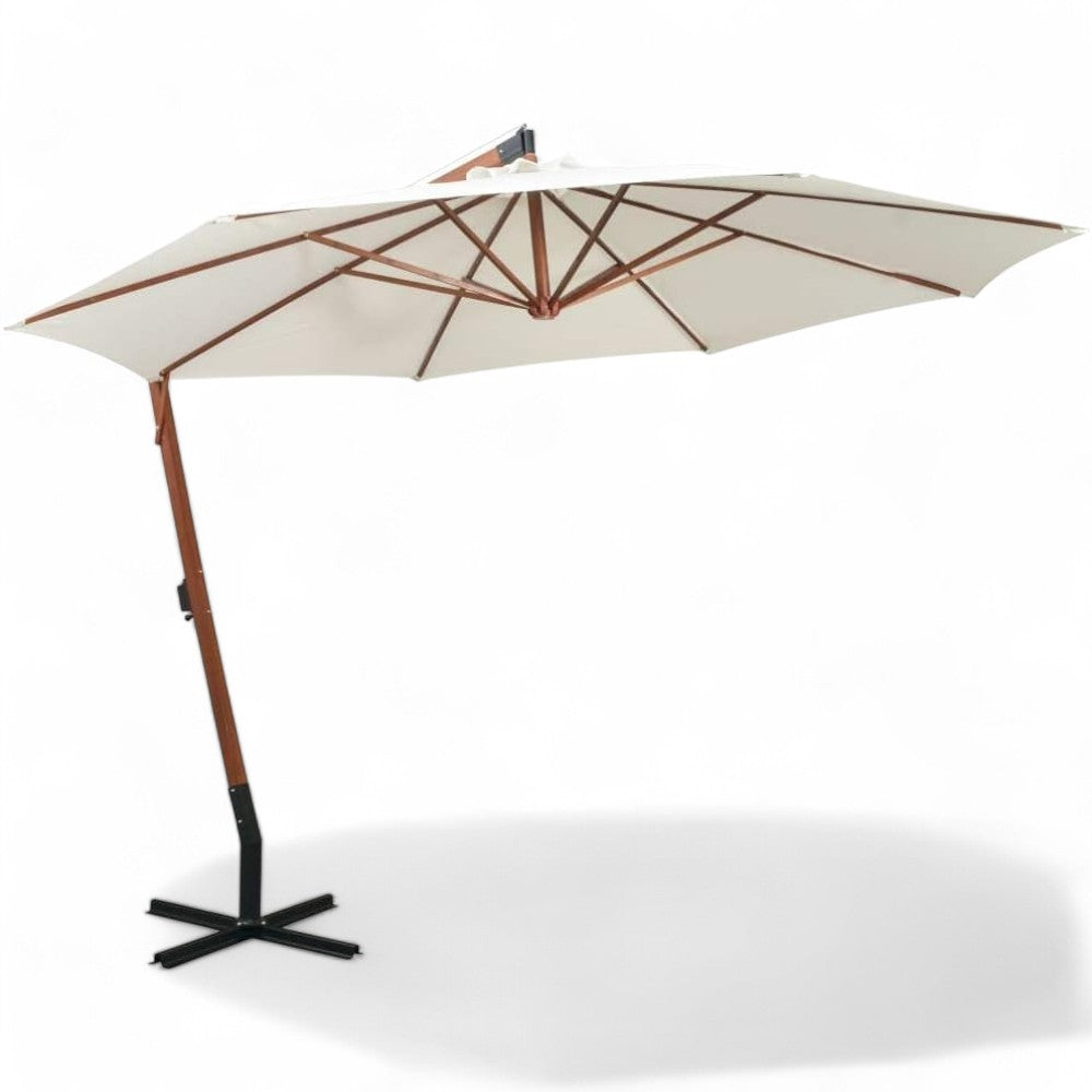 Parasol carré en bois décentralisé avec manivelle - 300x300 cm, mât 55x55 mm à 8 baleines