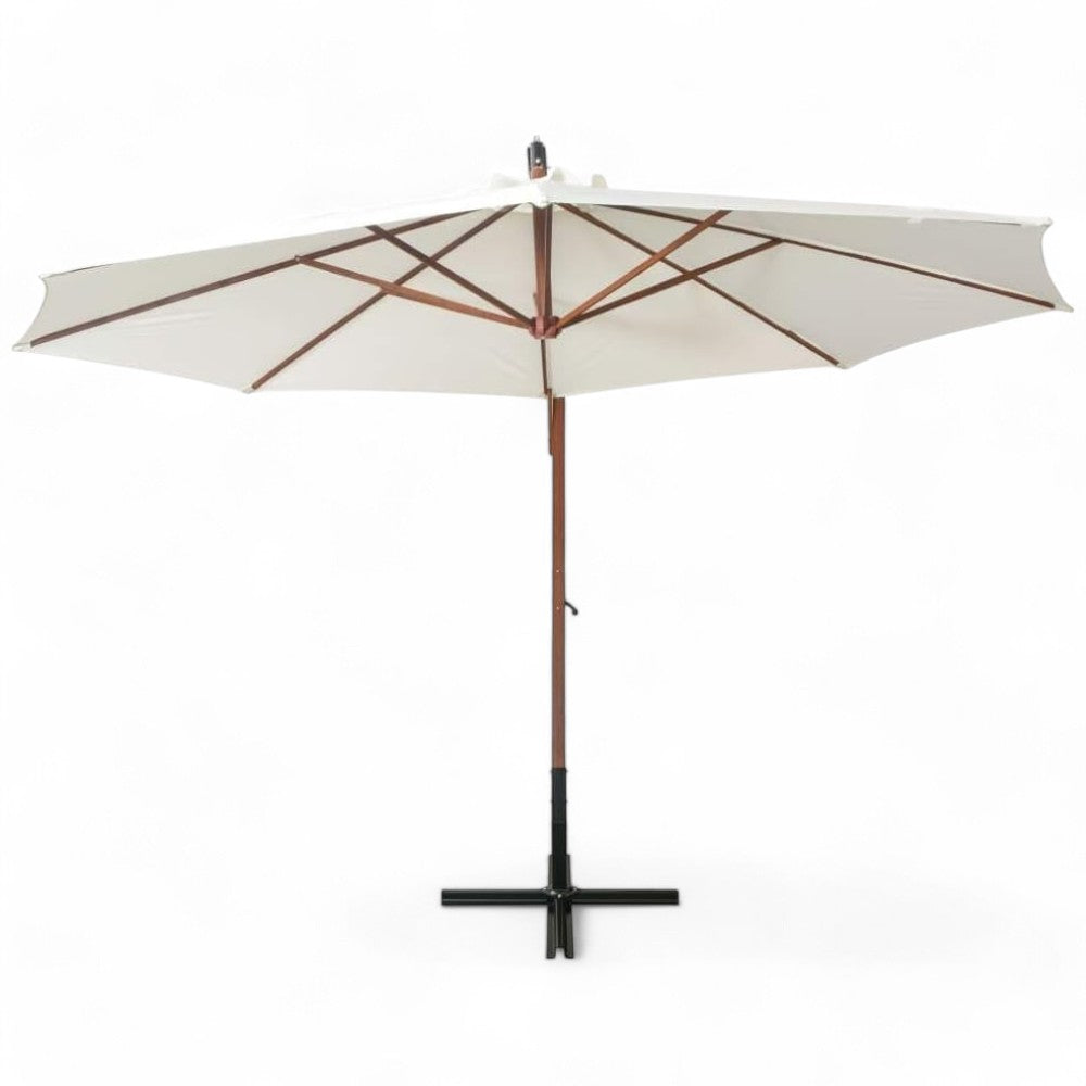 Parasol carré en bois décentralisé avec manivelle - 300x300 cm, mât 55x55 mm à 8 baleines