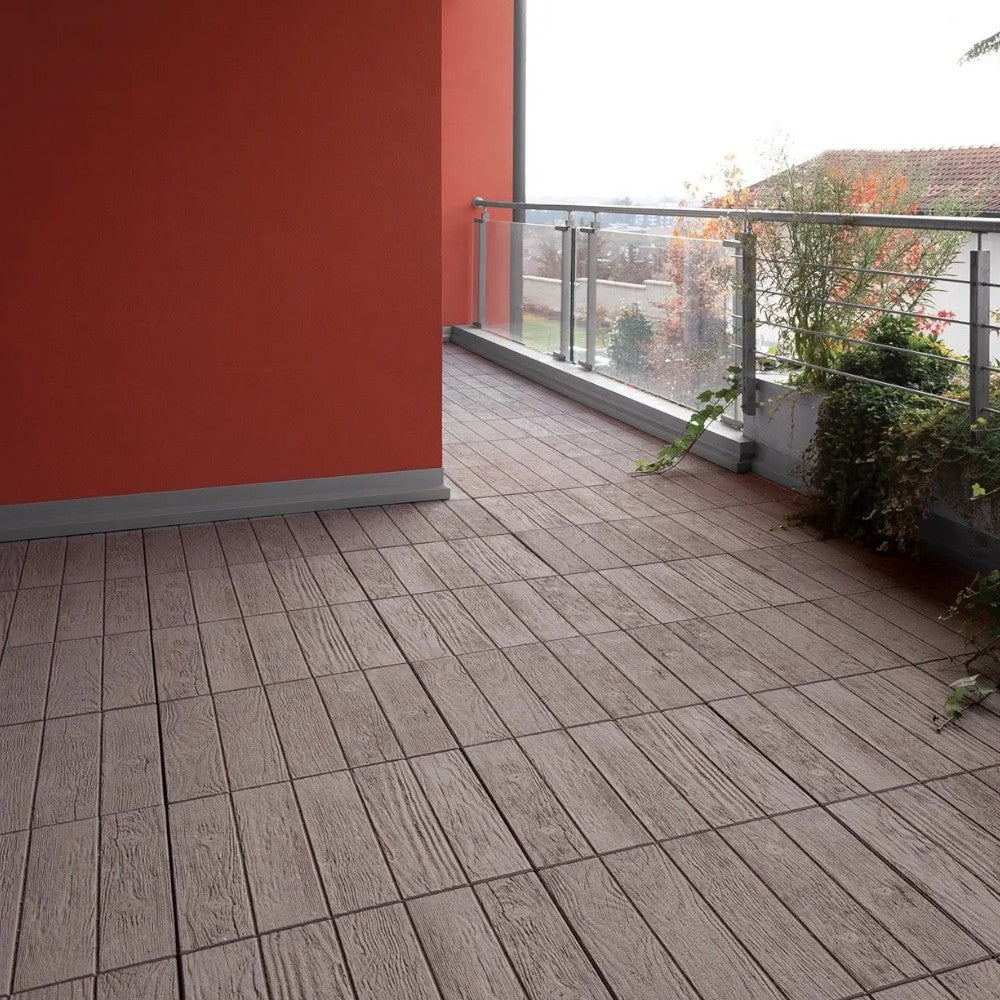 Set 4 piastre base per ombrellone e pavimentazione esterna iroko ortogonale effetto legno 50x50x3,7 cm 85 KG