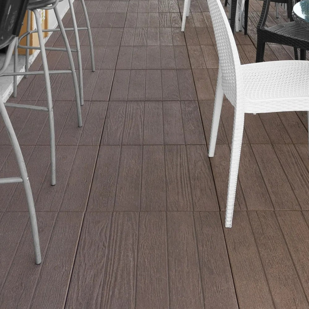 Set 4 piastre base per ombrellone e pavimentazione esterna iroko ortogonale effetto legno 50x50x3,7 cm 85 KG