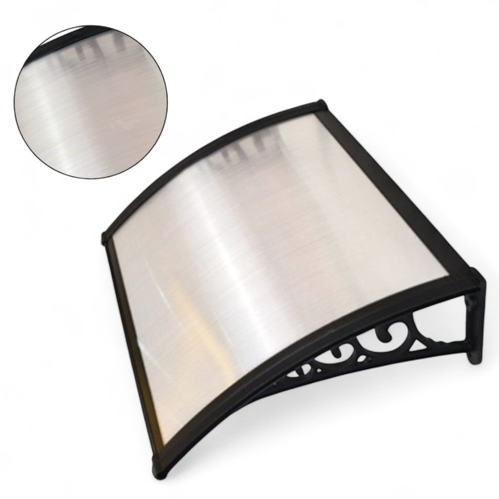 Pensilina alveolare trasparente in policarbonato rinforzato con sostegni in abs neri