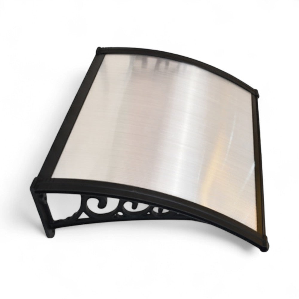 Pensilina alveolare trasparente in policarbonato rinforzato con sostegni in abs neri