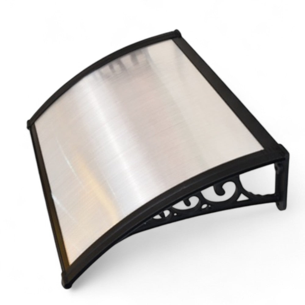 Pensilina alveolare trasparente in policarbonato rinforzato con sostegni in abs neri