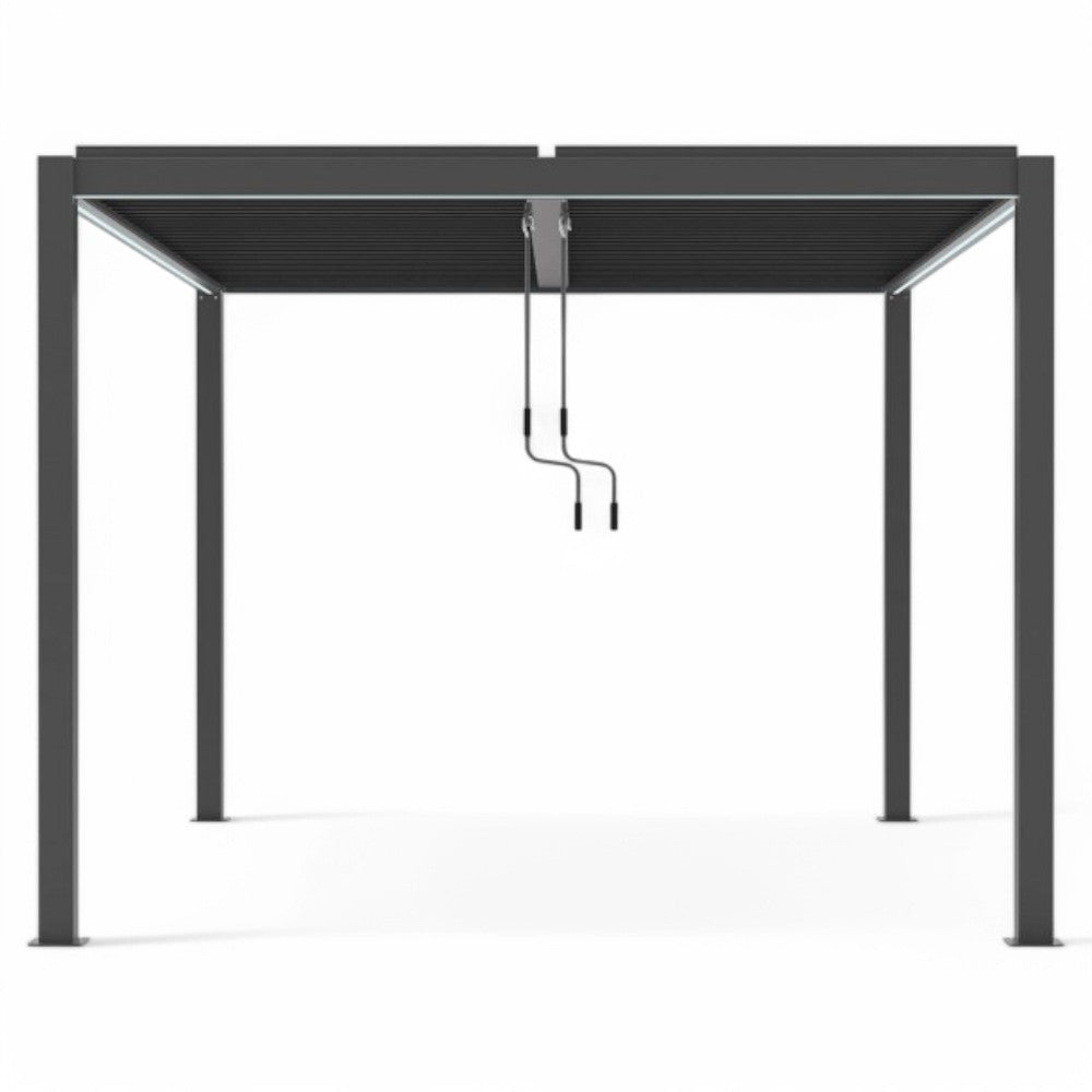 Pergola bioclimatica 3x3 mt. in alluminio con copertura a lamelle frangisole divise in due sezioni resistente alle intemperie