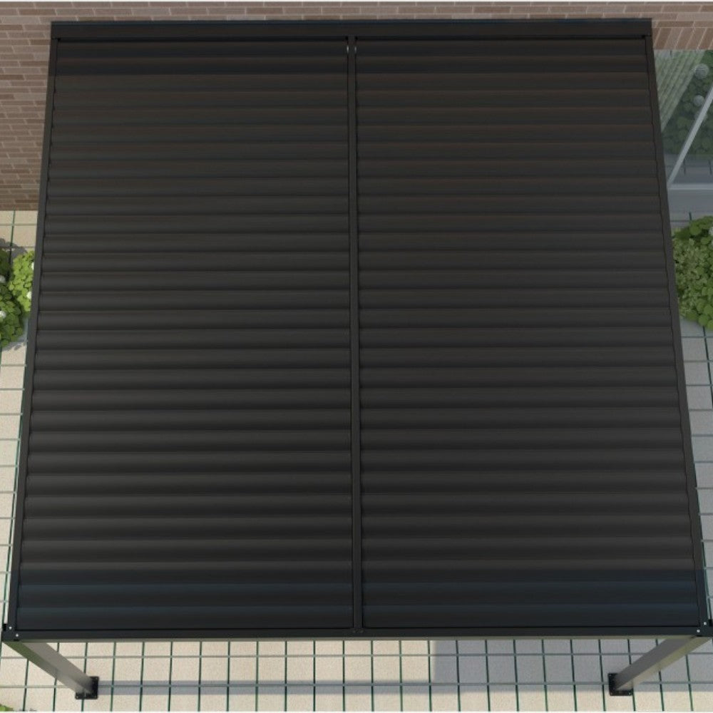 Pergola bioclimatica in alluminio 4x4 mt addossata a parete con lamelle frangisole