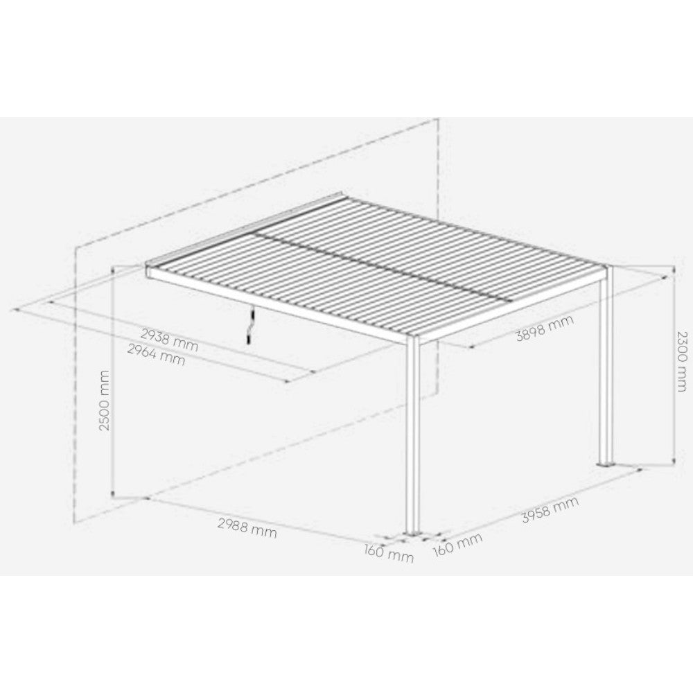 Pergola bioclimatica in alluminio 3x4 mt addossata a parete con lamelle frangisole