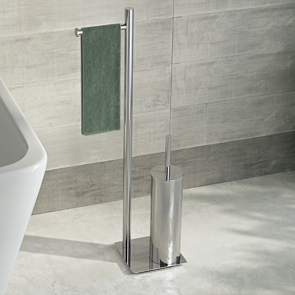 Piantana con portarotolo e scopino wc in acciaio inox cromo Trilly