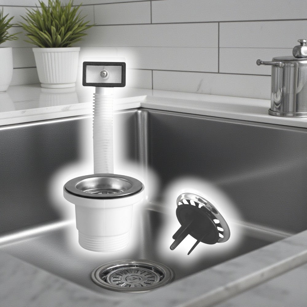 Piletta con troppo pieno flessibile per lavelli in in acciaio inox raccordo 1"1/2