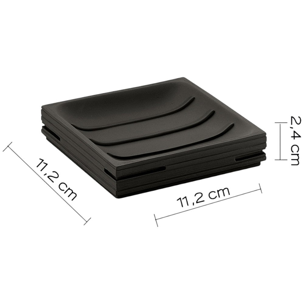 Portasapone da appoggio nero in resina 11x11 cm moderno per arredo bagno Linea Dark