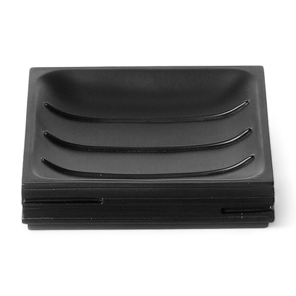 Portasapone da appoggio nero in resina 11x11 cm moderno per arredo bagno Linea Dark