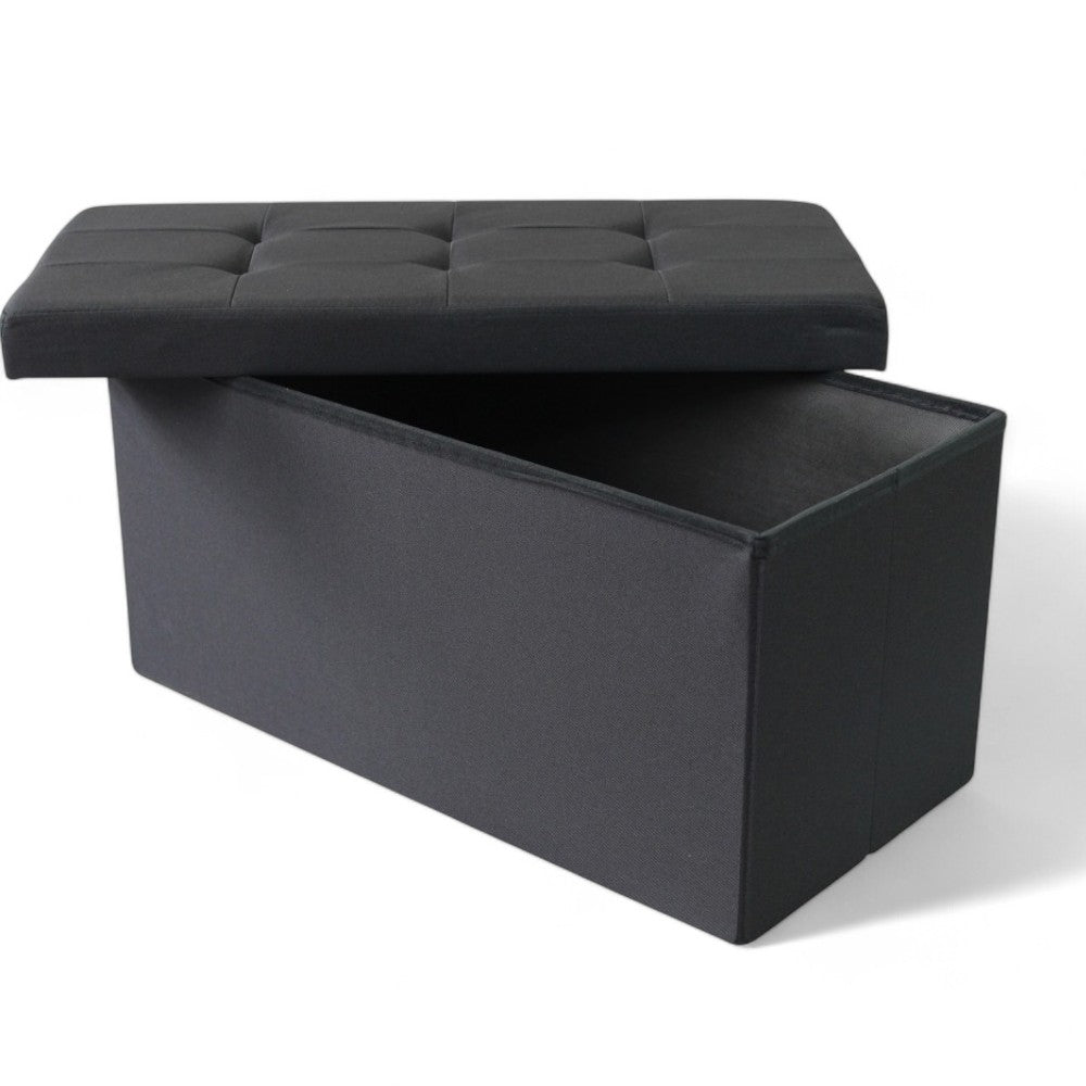 Pouf de rangement rectangulaire en tissu noir