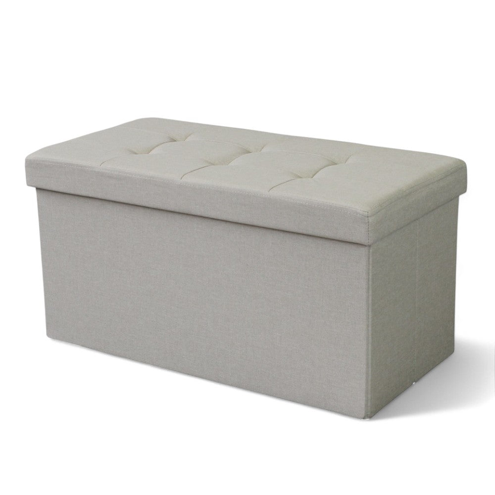 Pouf de rangement rectangulaire en tissu gris tourterelle