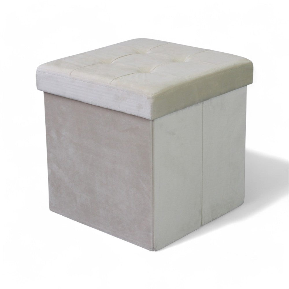 Pouf de rangement carré en velours beige