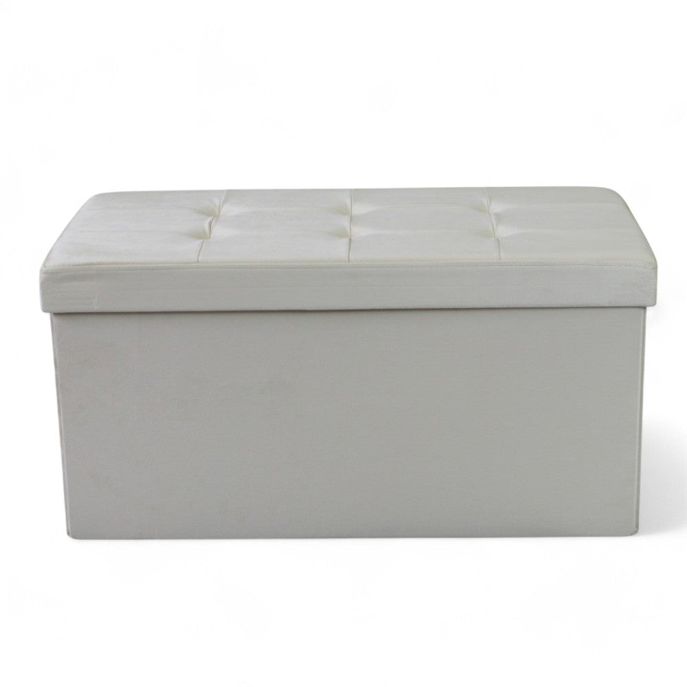 Pouf de rangement rectangulaire en velours beige