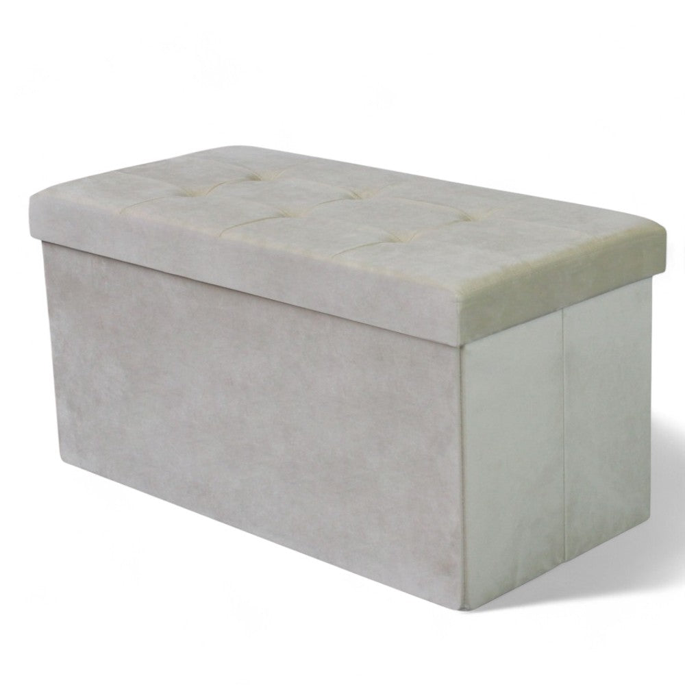 Pouf de rangement rectangulaire en velours beige