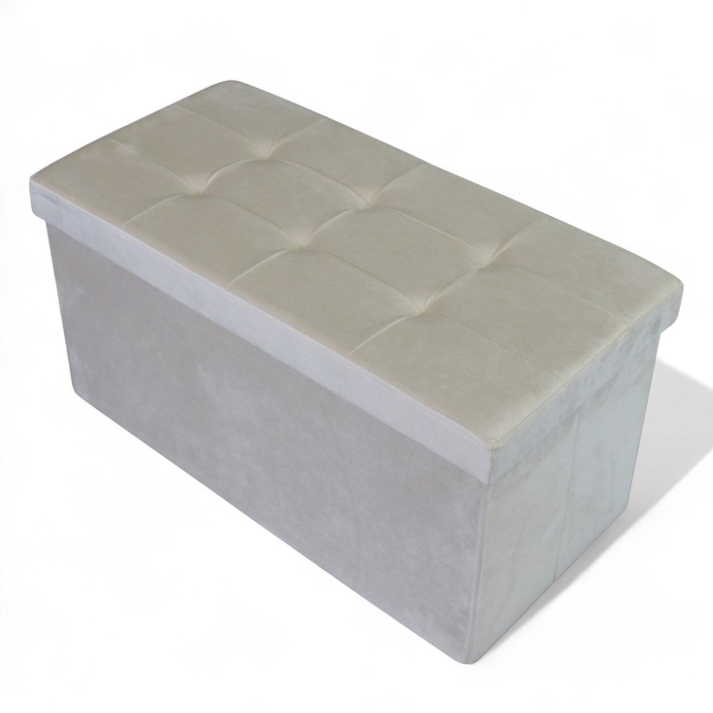 Pouf de rangement rectangulaire en velours beige