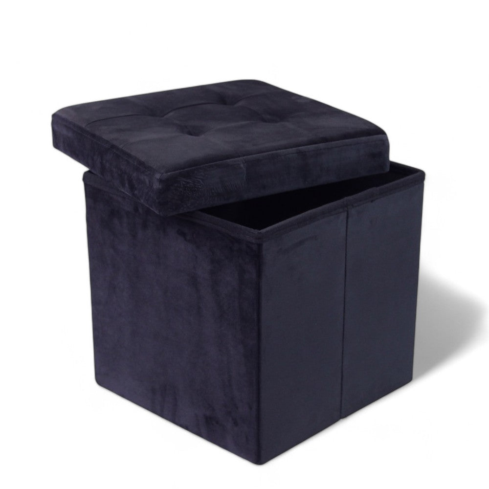 Pouf de rangement carré en velours noir