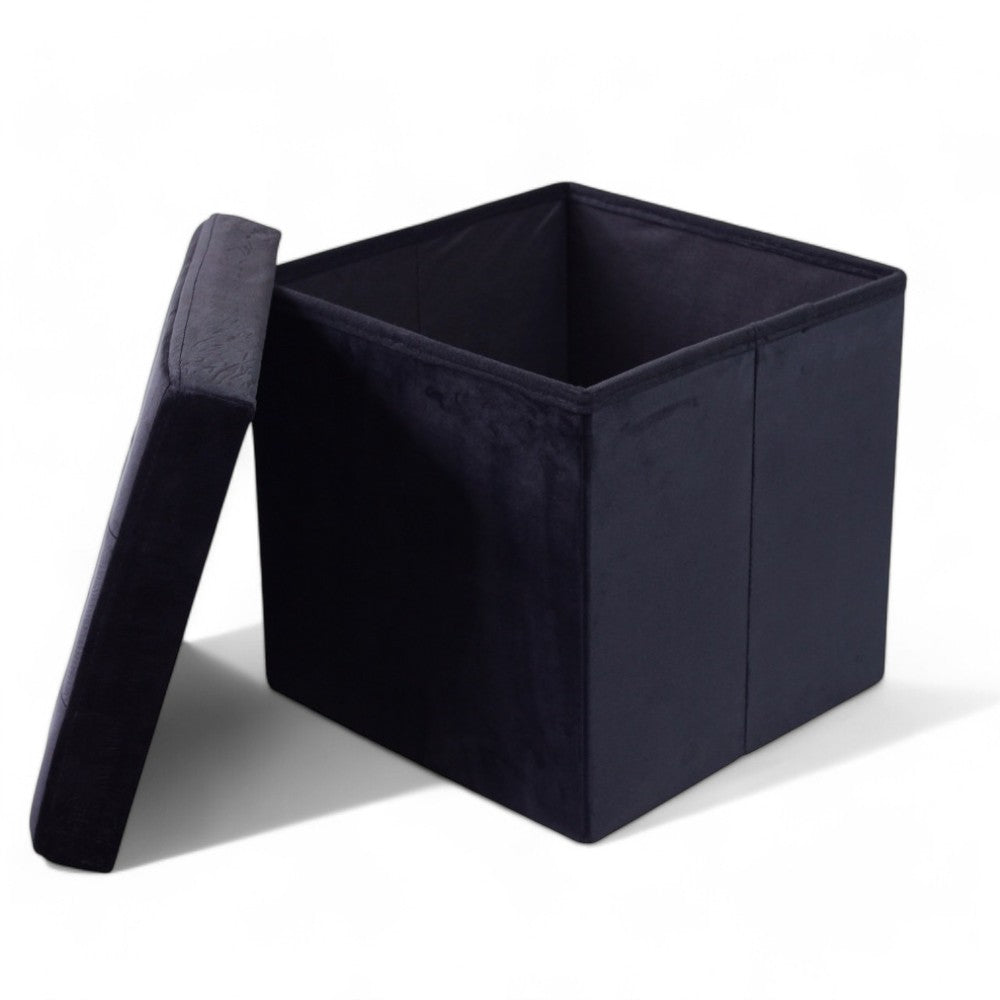 Pouf de rangement carré en velours noir