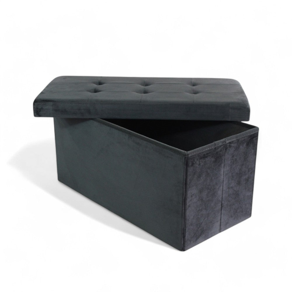 Pouf de rangement rectangulaire en velours noir